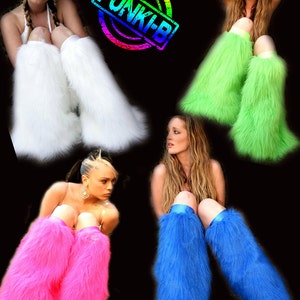 Fluffy furry leg warmers neon plain faux fur lots of colours rave punk goth cozy plur fluffies rave gogo