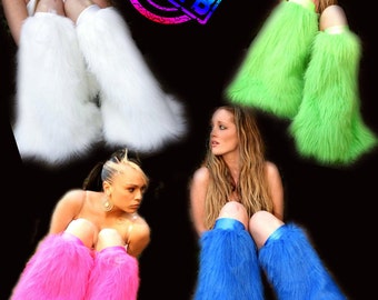 Fluffy furry leg warmers neon plain faux fur lots of colours rave punk goth cozy plur fluffies rave gogo