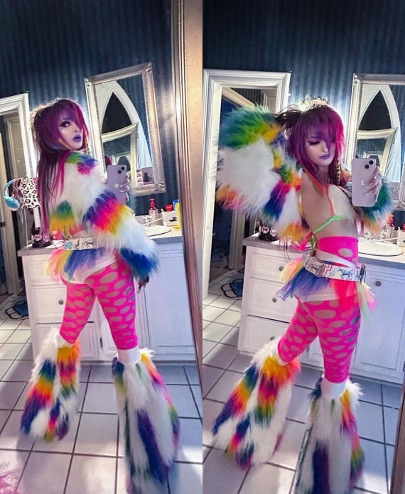 REDSTAR FANCY DRESS® Neon 1980s Party Outfit U2013 Leg Warmers Fishnet Gloves Necklace Beads Gummies Neon Wristband