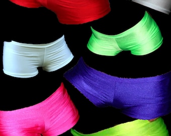 Neon lycra costume hotpants shorts bright punk goth cyber rave wear club wear plur lots of colours
