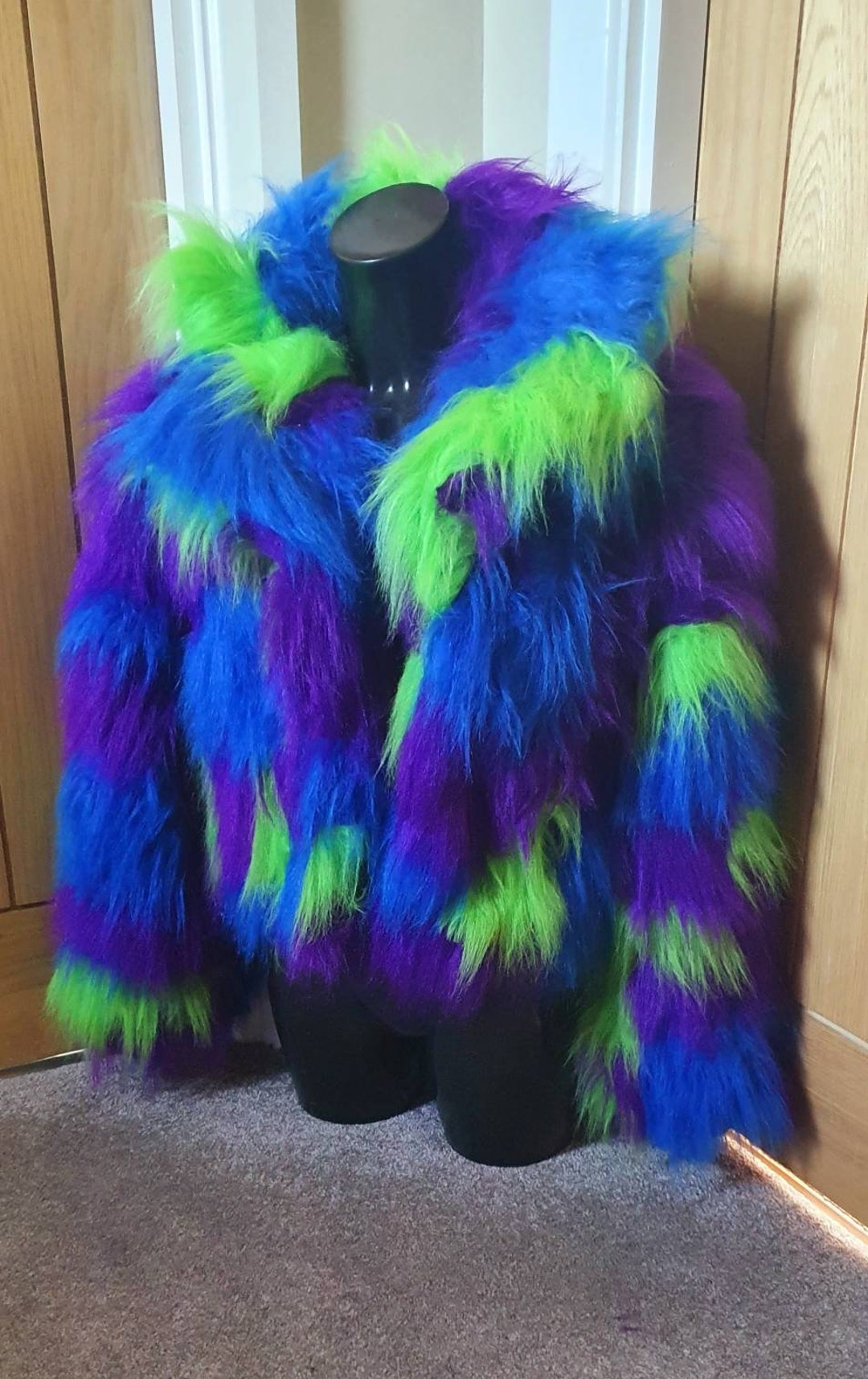 Funki-b Patchwork Creative Faux Fur Fluffy Cozy Jacket Fully - Etsy