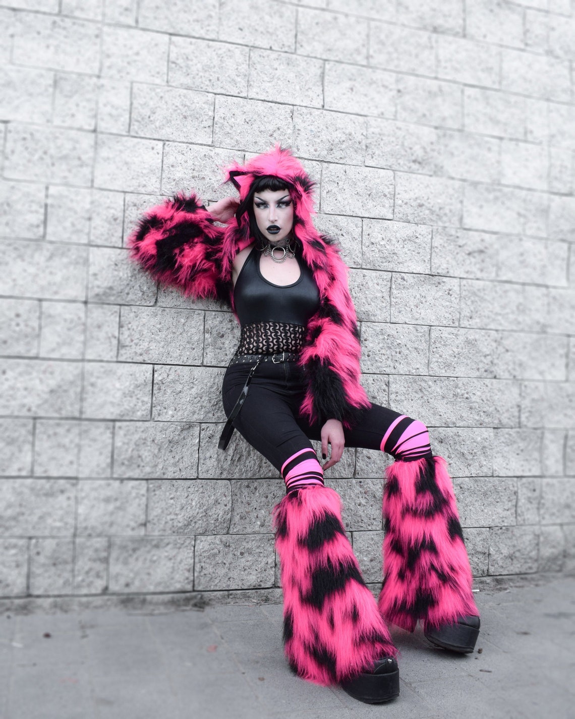 Neon Camo fluffies leg warmers faux fur long pile fluffy boots Etsy