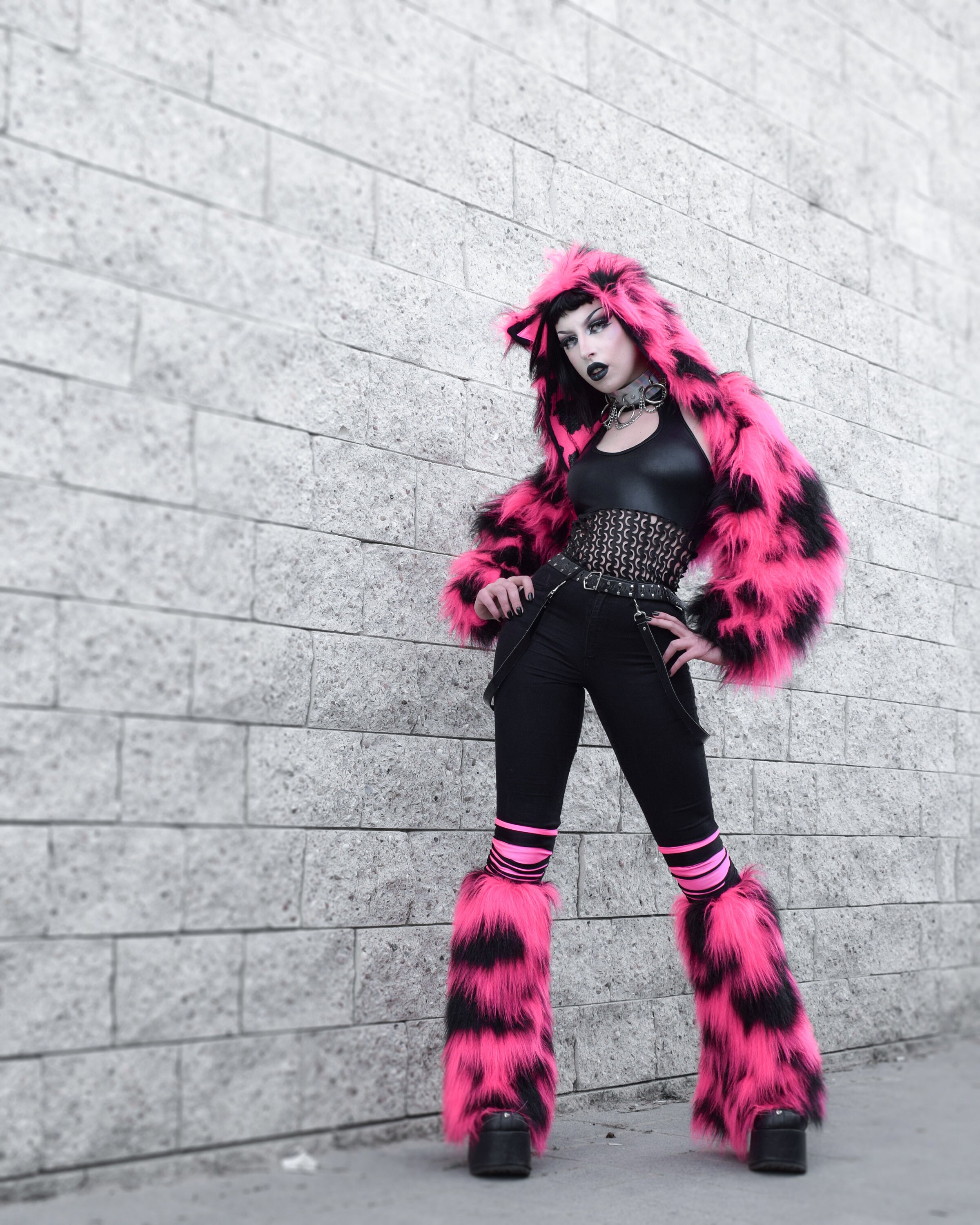 Funky Chithode LINED Version Funki-b Cat Faux Fluffy Fur Hoody Shrug Halloween Fancy ...