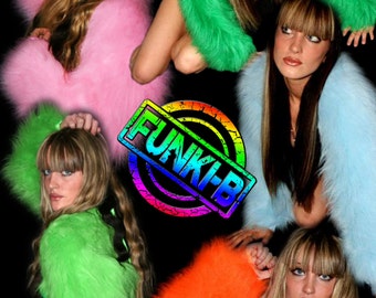 FORRADO CUALQUIER COLOR Esponjoso abrigo de chaqueta peluda de encogimiento de hombros neón liso piel sintética muchos colores rave punk goth acogedor plur top