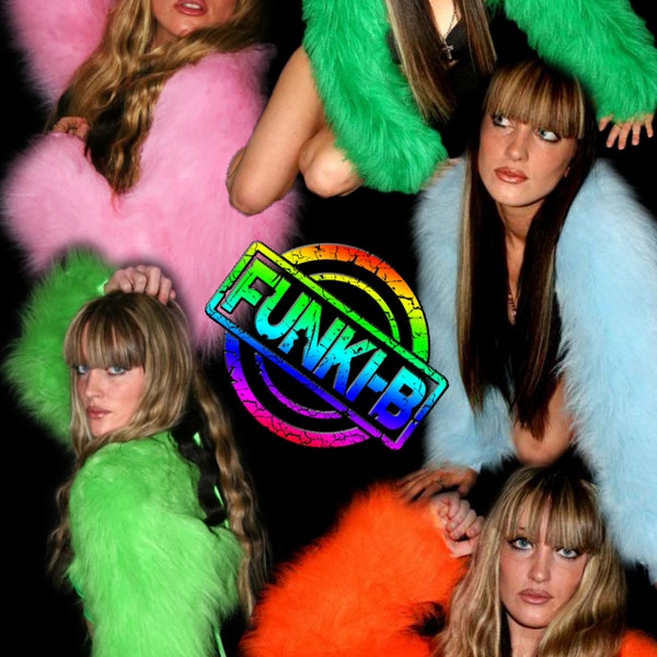 Fluffy furry shrug cute top neon plain faux fur lots of colours rave punk goth cozy plur top