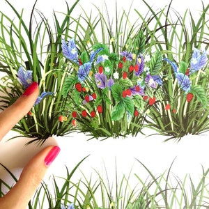 Muur stickers gras met aardbei, Home decor, keuken decor, gras sticker grens, gras muur decor, gras stickers voor tegels muren meubilair