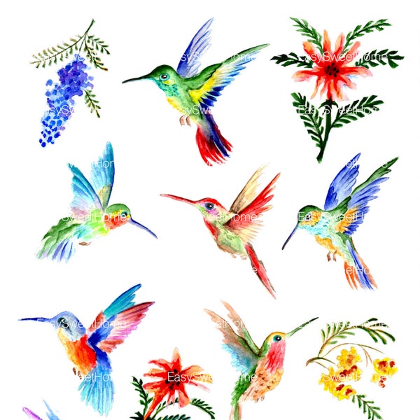 Bunte Kolibris Wandtattoo 14tlg. ab 16,99 Euro, Fliesenaufkleber, Wandsticker, Möbelaufkleber, Kachel Folie, Handgemalte Deko-Aufkleber