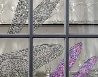 Window Clings Dragonfly Wings 2-Set, Transparent Reusable Window Clings, Giant Grey Dragonfly Display Window Decor, Store Window Decals