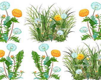 Grass Wall Decals Dandelions Sectioned, Spring Grass Decal, Grass Decals for Tile, Walls, Furniture, Hand-Painted Decals, Home Décor