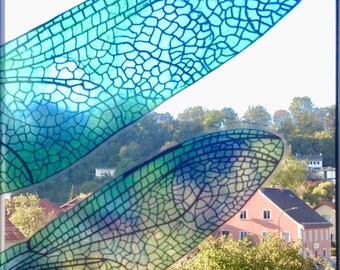 Window Clings Dragonfly Wings 2-Set, Color Aqua, Reusable Window Decor, Giant Dragonfly Display Window Decor, Store Window Decals
