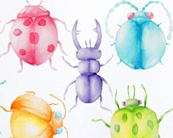 Wall Decals Watercolor Bugs 7-Set, Decorative Decals for Walls, Ceramic Tiles and Cabinets Hand-Painted Beetles Decals by EasySweetHome