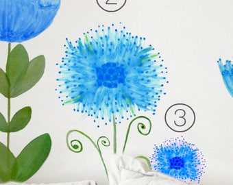 Wall Decal Giant Flower Blue No. 2, Home Décor, Kitchen Décor, Floral Wall Decal, Nursery Wall Decor, Nursery Decal, Dream Meadow Collection