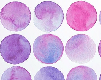 Wall Decals Watercolor Circles, Shades of Purple, Tile Decals, Furniture Decals, Hand-Painted Dot Decals, Home Décor