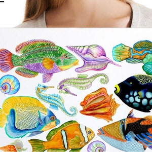 Tropical Fish Wall Decals BIG Set, Home Décor, Bathroom Decals, Fish Tile Decals, Bathroom Décor, Furniture Decals Size 2