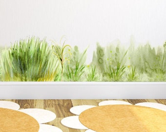 Grass Border Watercolor Wall Decal, Fresh & Functional Decals for Walls, Ceramic Tiles, Cabinets, Natural Meadow Collection by EasySweetHome