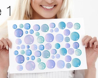 Bubbles Decals 55-Set Blue - Bathroom Decals for Walls, Ceramic Tiles and Furniture - Watercolor Bubble Decals - Undersea World Decals