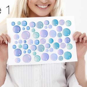 Bubbles Decals 55-Set Blue - Bathroom Decals for Walls, Ceramic Tiles and Furniture - Watercolor Bubble Decals - Undersea World Decals