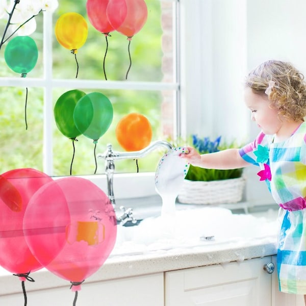 Window Decals Balloons, Colourful Reusable Window Clings 7-Set, Glass Stickers, Birthday Gift, Kids' Bedroom Decor, Watercolor Balloons