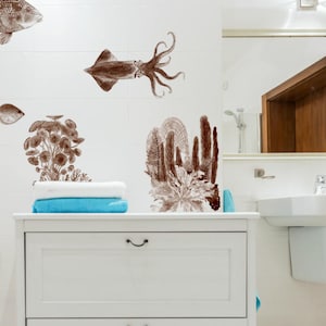 Fish Wall Decals, Nautical Bathroom Decor, Home Décor, Mocca, Vintage Ocean, Natical Wall Decal, Sea Life Wall Sticker Underwater Wall Decor