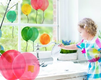 Window Decals Balloons, Colourful Reusable Window Clings 7-Set, Glass Stickers, Birthday Gift, Kids' Bedroom Decor, Watercolor Balloons