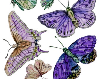 Butterfly Wall Decals 9-Set, Ultra Violet, Furniture Decals, Tile Decals for Bathroom, Kitchen, Living Room Decals ,