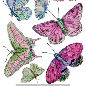 Vlinder muurstickers 9-set fuchsia, woondecoratie, verwijderbare stickers voor meubels, tegels, muren, handgeschilderde interieurstickers van EasySweetHome