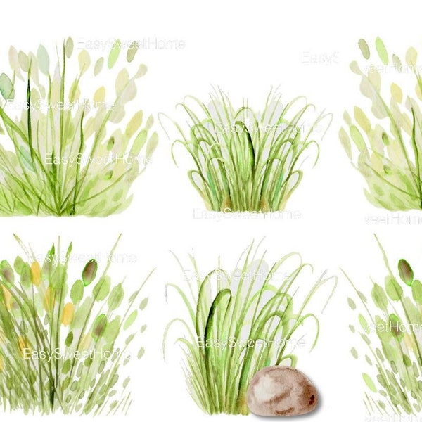 Watercolor Grass Wall Decals - Sectioned, Fresh & Functional Interior Decals, Natural Meadow Collection by EasySweetHome