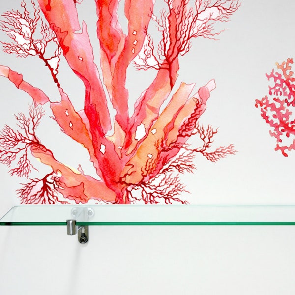 Wall Decal Red Algae, Corals Bathoom Decor, Decals for Tiles, Walls and Furniture, Under Sea World Decals, Home Décor