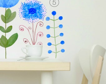 Herb Wall Decal 2-Pack No.5 Blue, Giant Herb Wall Decal, Floral Wall Decals, Furniture Decal, Giant Flower Wall Stickers, Dream Meadow