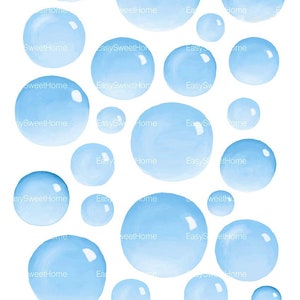 Wall Decals Bubbles 23-Set Blue, Watercolor Bubble Decals for Bathroom or Laundry, Bathroom Decor, Bathroom Decals, Home Décor