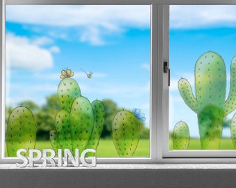 Window Clings Cactus, Reusable Window Decor, Cactus and Succulents Display Window Decor, Store Window Decals by EasySweetHome