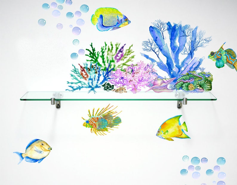 Coral Reef Fish Decals, Bathroom Décor, Bathroom Decals, Fish Wall Decals, Hand-Drawn Fish Decals, Home Décor image 8