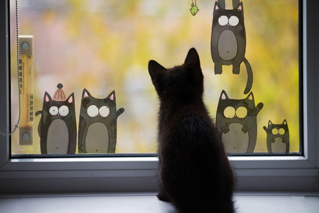 NEW Window Decals Funny Cats 8-set - 5 Colours- Cats Art Decoration ...