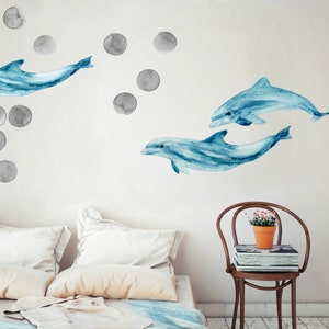 Wall Decals Dolphin Couple, Bathroom Decals for Tiles, Walls and Furniture, Bedroom Decals, Home Décor, Watercolor Dolphin Decals image 6