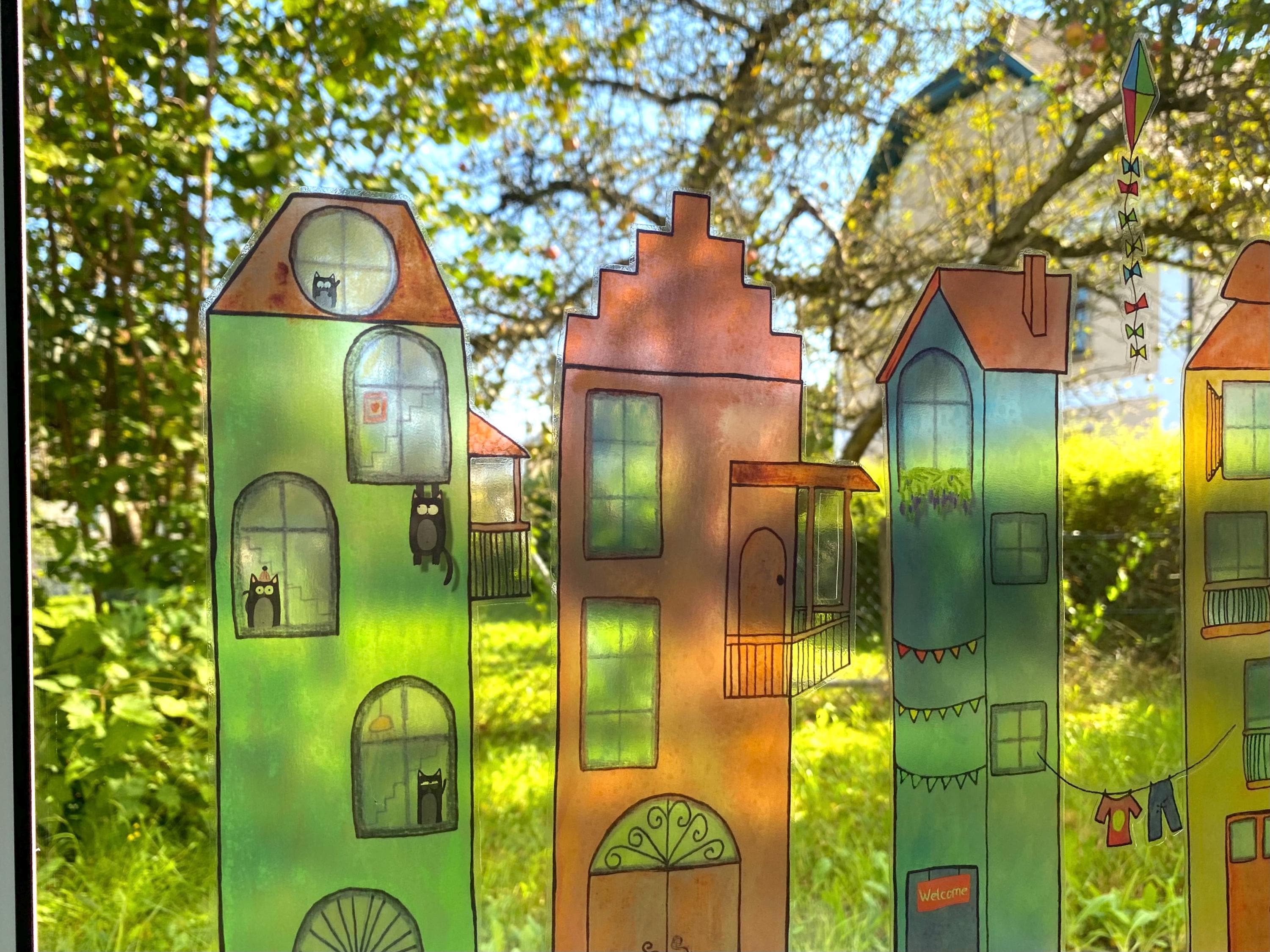NEW Window Decals Colourful Houses - Set of 5 Unique Houses With Vivid ...