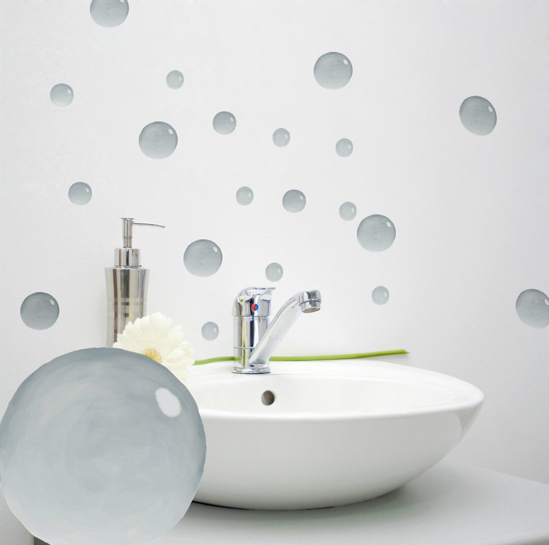 Wall Decals Bubbles Grey, Bathroom Décor, Watercolor Bubble Decals for ...