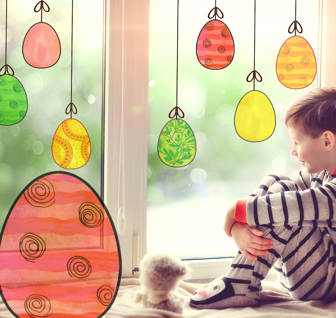 Window Decals Easter Eggs Vivid Colours, Reusable Window Clings, Easter ...