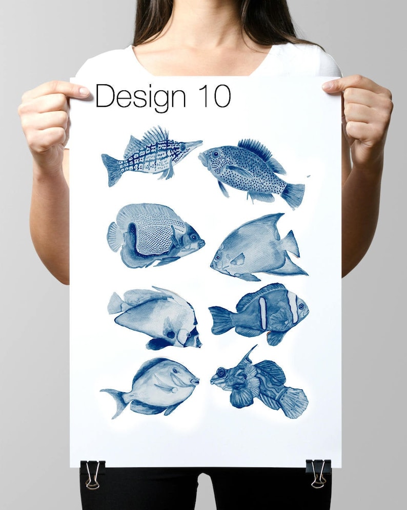 Fische Wandtattoo Badezimmer - Fliesenaufkleber Fische - Farbe Blaues Denim - Wanddeko fürs Bad - Möbelaufkleber - Vintage Ocean Kollektion Fische Wandtattoo Badezimmer - Fliesenaufkleber Fische - Farbe Blaues Denim - Wanddeko fürs Bad - Möbelaufkleber - Vintage Ocean Kollektion