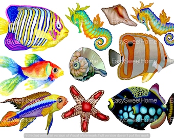 BATHROOM KICTHEN TILE STICKERS TROPICAL AQUARIUM FISH STICKERS 10 IN A PACK ACE