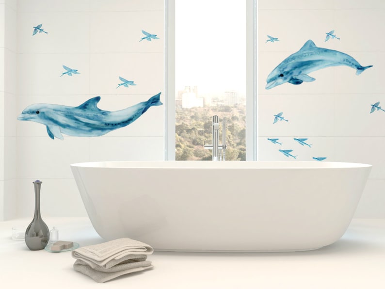 Wall Decals Flying Fishes 9-Set, Bathroom Decals for Tiles, Walls and Furniture, Bedroom Décor, Home Décor, Decals by EasySweetHome image 6