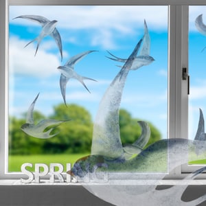 Glass Decals Swallows in Flight 8-Set, Bird Silhouette Stickers for Windows, Watercolor Birds Decals - Anti-Collision Bird Shape Stickers
