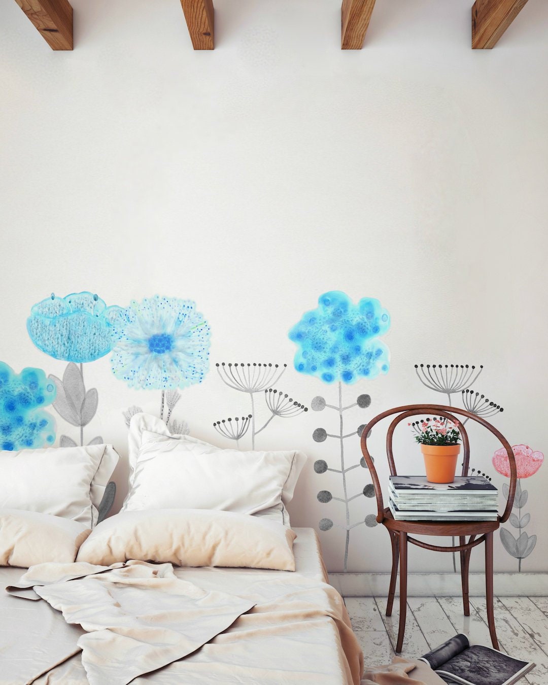 Wall Decal Flower, Home Décor, Bedroom Décor, Floral Wall Decal
