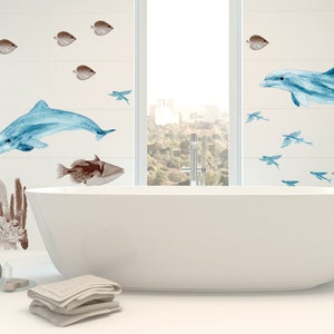 Wall Decals Dolphin Couple, Bathroom Decals for Tiles, Walls and Furniture, Bedroom Decals, Home Décor, Watercolor Dolphin Decals image 4