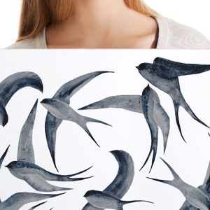 Glass Decals Swallows in Flight 8-Set, Bird Silhouette Stickers for Windows, Watercolor Birds Decals Anti-Collision Bird Shape Stickers dark grey