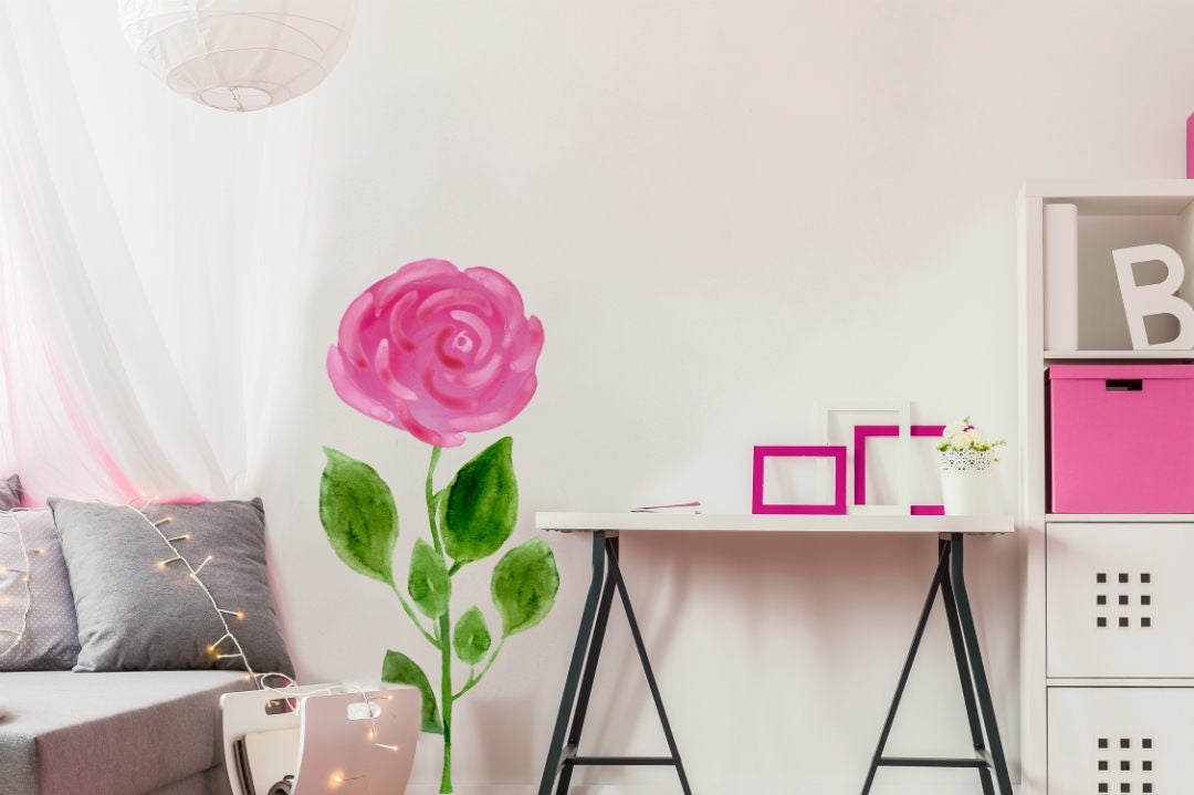 Wall Decal Giant Pink Flower, Floral Wall Decal, Nursery Floral Decals ...