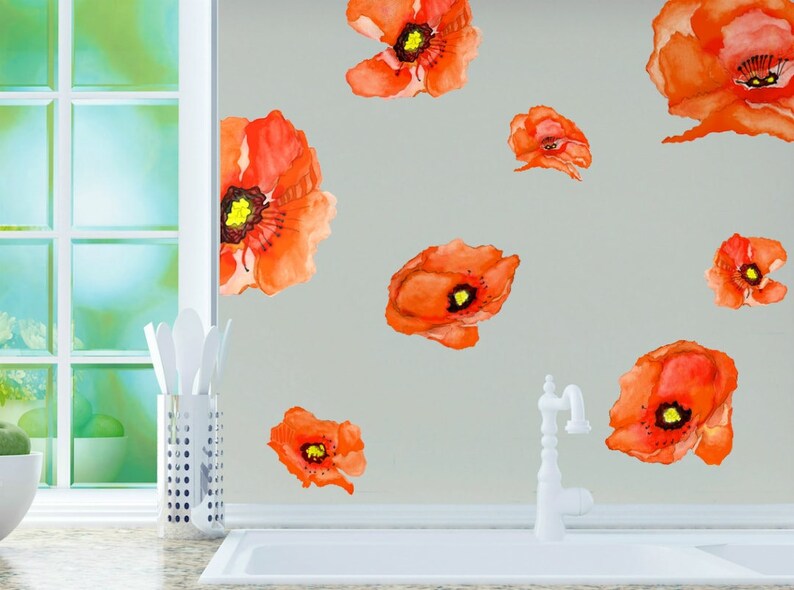 Orange Poppy Wall Decals Home Décor Kitchen Décor Etsy
