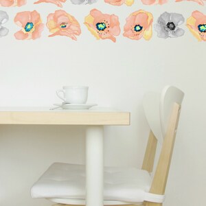 Poppy Wall Decals 6-Set Peach Sorbet, Hand-Painted Decals for Walls, Tiles and Furniture, Floral Wall Decals by EasySweetHome image 2