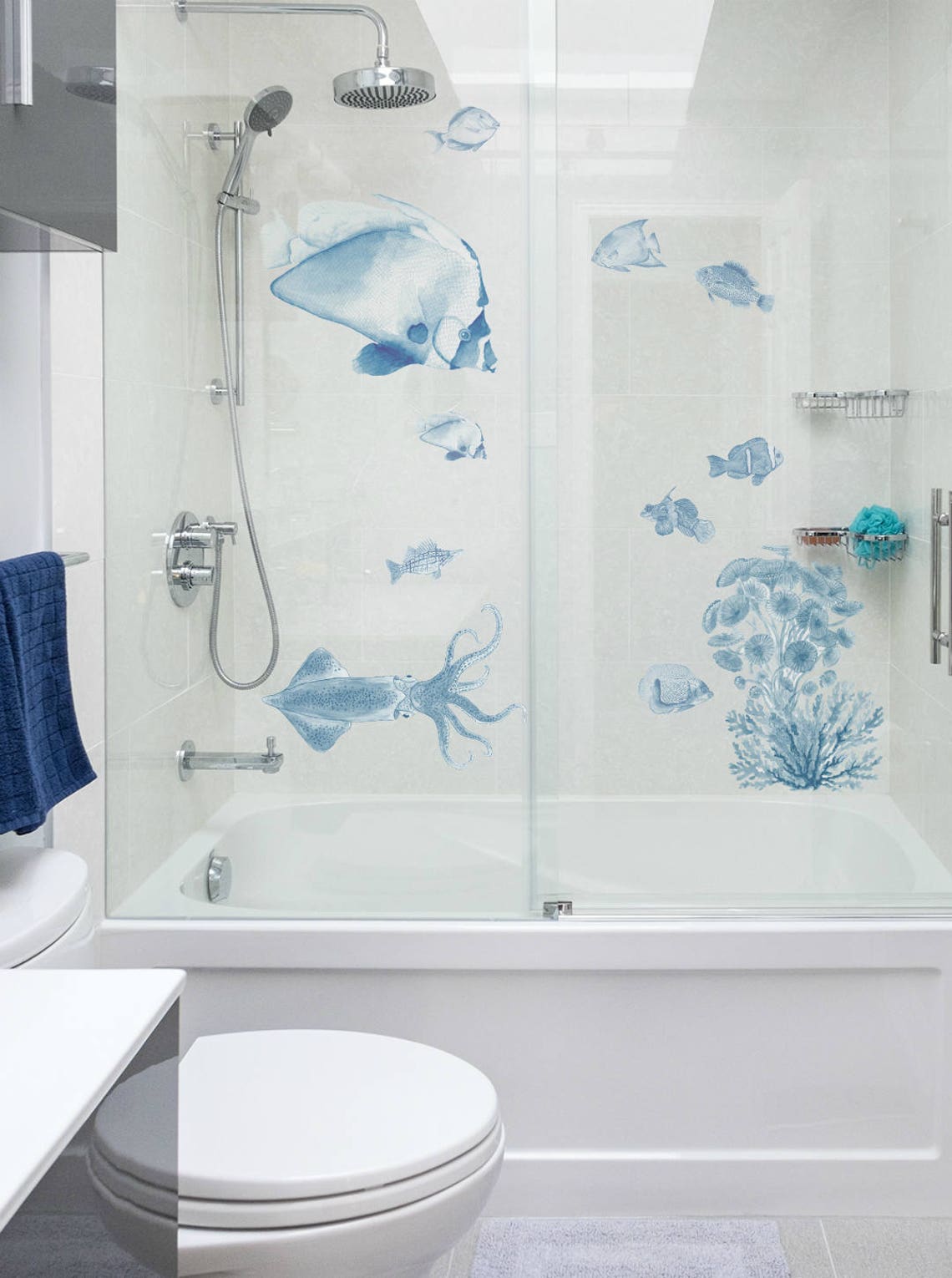 Blue Denim Fish Wall Decals Bathroom Decor Home Décor - Etsy