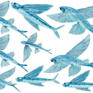 Wandtattoo Fliegende Fische ab 16,99 EUR, Fliesenaufkleber, Wandaufkleber, Möbelaufkleber, Handgemalte Unterwasserwelt Aufkleber für Bad Bild 4