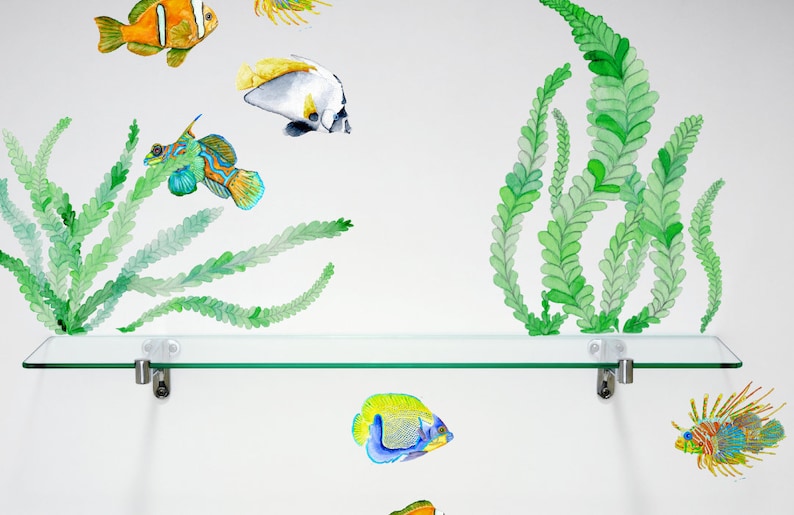 Coral Reef Fish Decals, Bathroom Décor, Bathroom Decals, Fish Wall Decals, Hand-Drawn Fish Decals, Home Décor image 3